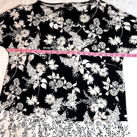 J. Jill - Women's M Tunic Top Stretch Black White Brown Floral Crewneck Petite - Picture 10 of 13